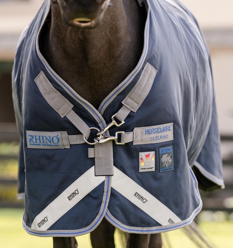 Tapis De Turnout Horseware Rhino Pony – 250g, Poids Moyen, Imperméable, Bleu Marine, Tailles 3'9 à 5'9